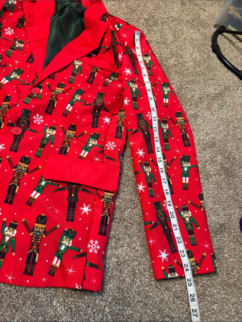 December 25th Festive Red Nutcracker Print Blazer light up Christmas jacket SZ S